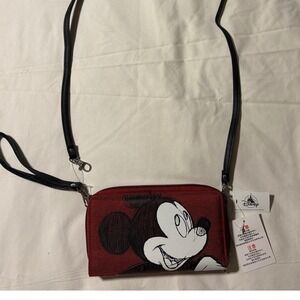 Disney Mickey Mouse Red Canvas Crossbody Wallet Wristlet Bag NWT